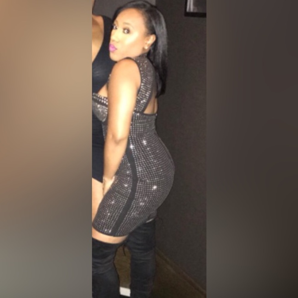 Black studded mini dress